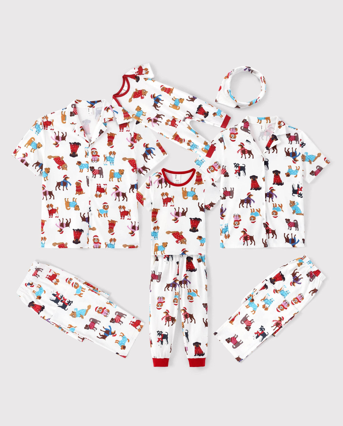 Family Matching Christmas Pajamas Festive Dog Print Red & White