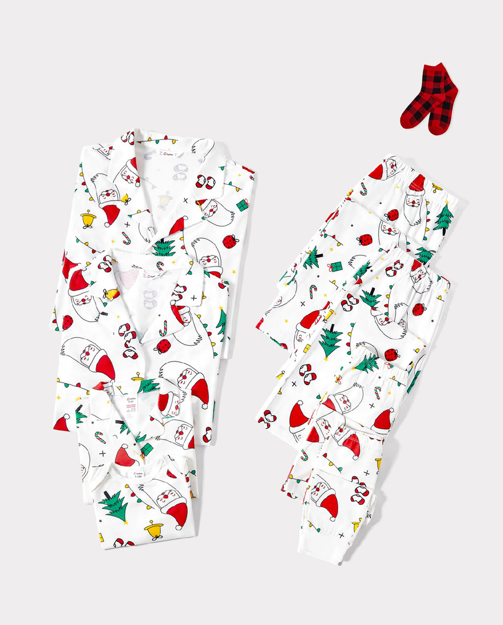 Christmas Family Matching Colorful Festival Theme Print Long Sleeve Pajamas Sets with Christmas Socks White
