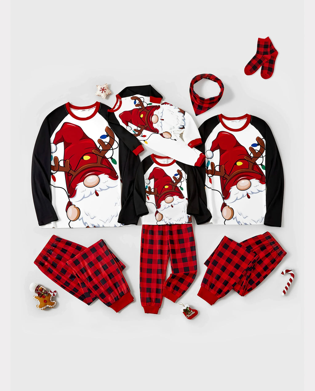 Christmas Family Matching Santa Print Raglan Sleeves Pajamas Sets with Christmas Socks (SGS Certied Safety) Red