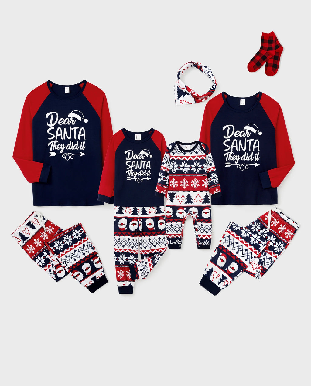 Christmas Matching Family Pajamas Set Glow In The Dark Santa Claus Print PJS with Christmas Socks Deep Blue