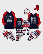 Christmas Matching Family Pajamas Set Glow In The Dark Santa Claus Print PJS with Christmas Socks Deep Blue