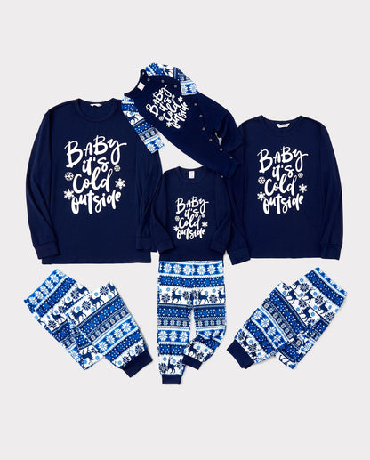 Mosaic Family Matching Letter Top Reindeer Pants Christmas Pajamas Sets with Christmas Socks Deep Blue