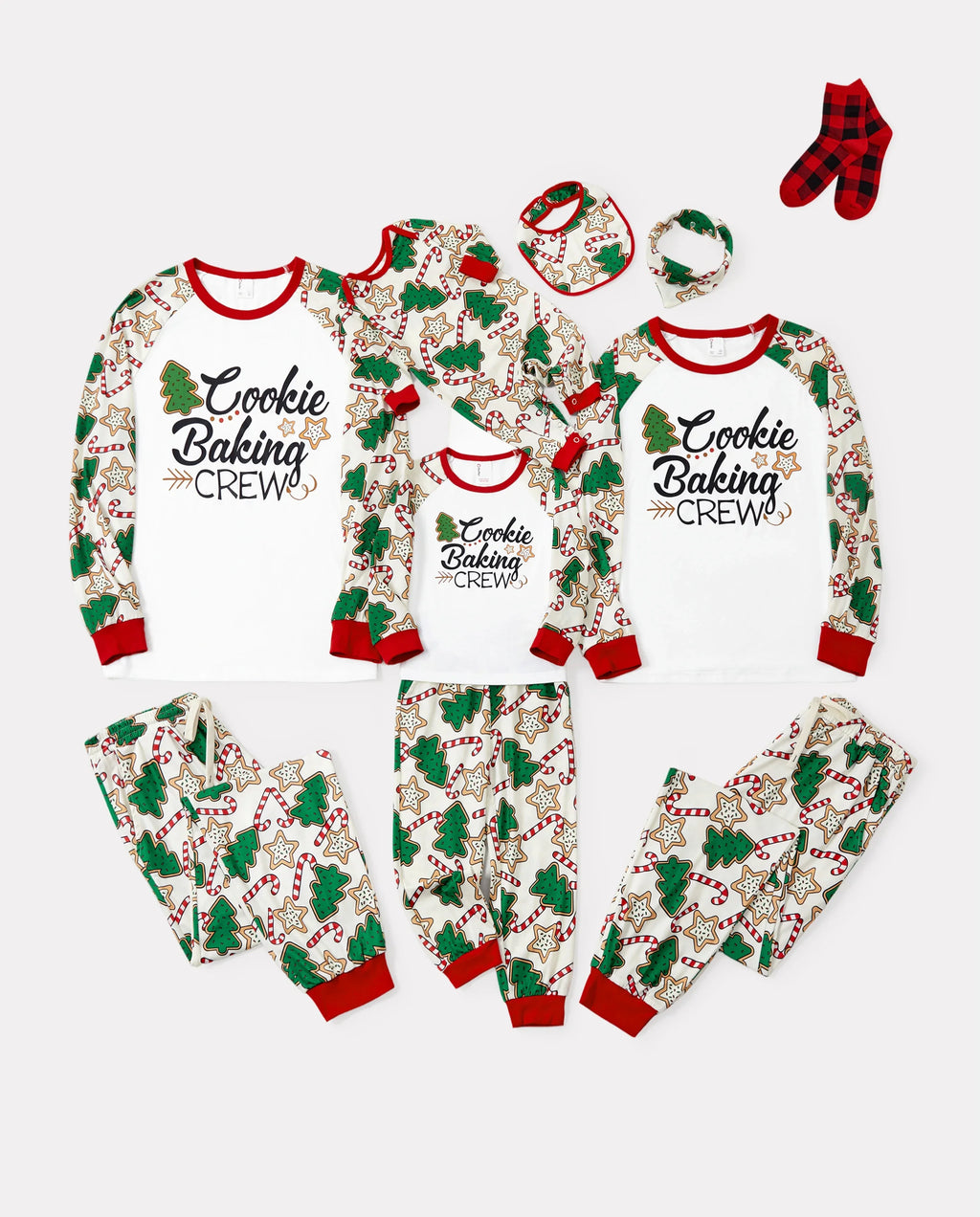 Christmas Matching Family Pajamas Set Christmas Tree Print Red and Apricot PJS with Christmas Socks Apricot