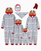 Christmas Onesies Matching Family Pajamas Set Reindeer Print Glow In The Dark PJS with Christmas Socks White/Gray