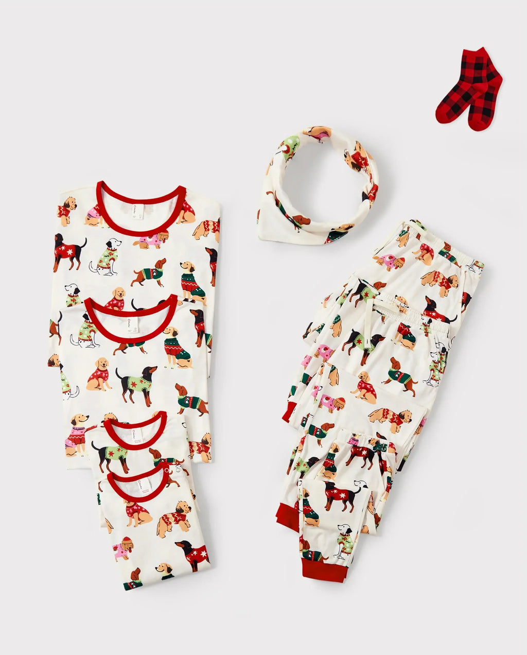 Christmas Matching Family Pajamas Set Various Dog Print PJS with Christmas Socks Apricot