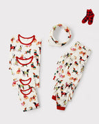 Christmas Matching Family Pajamas Set Various Dog Print PJS with Christmas Socks Apricot