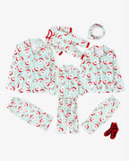 Christmas Matching Family Collared Pajamas Santa Claus Print Green