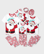 Christmas Matching Family Pajamas Set Santa Claus and Snowflakes Red Stripes PJS Red