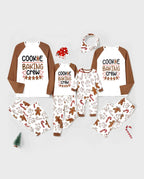 Christmas Family Matching Letter and Gingerbread Man Print Long-sleeve Pajamas Sets with Christmas Socks Khaki