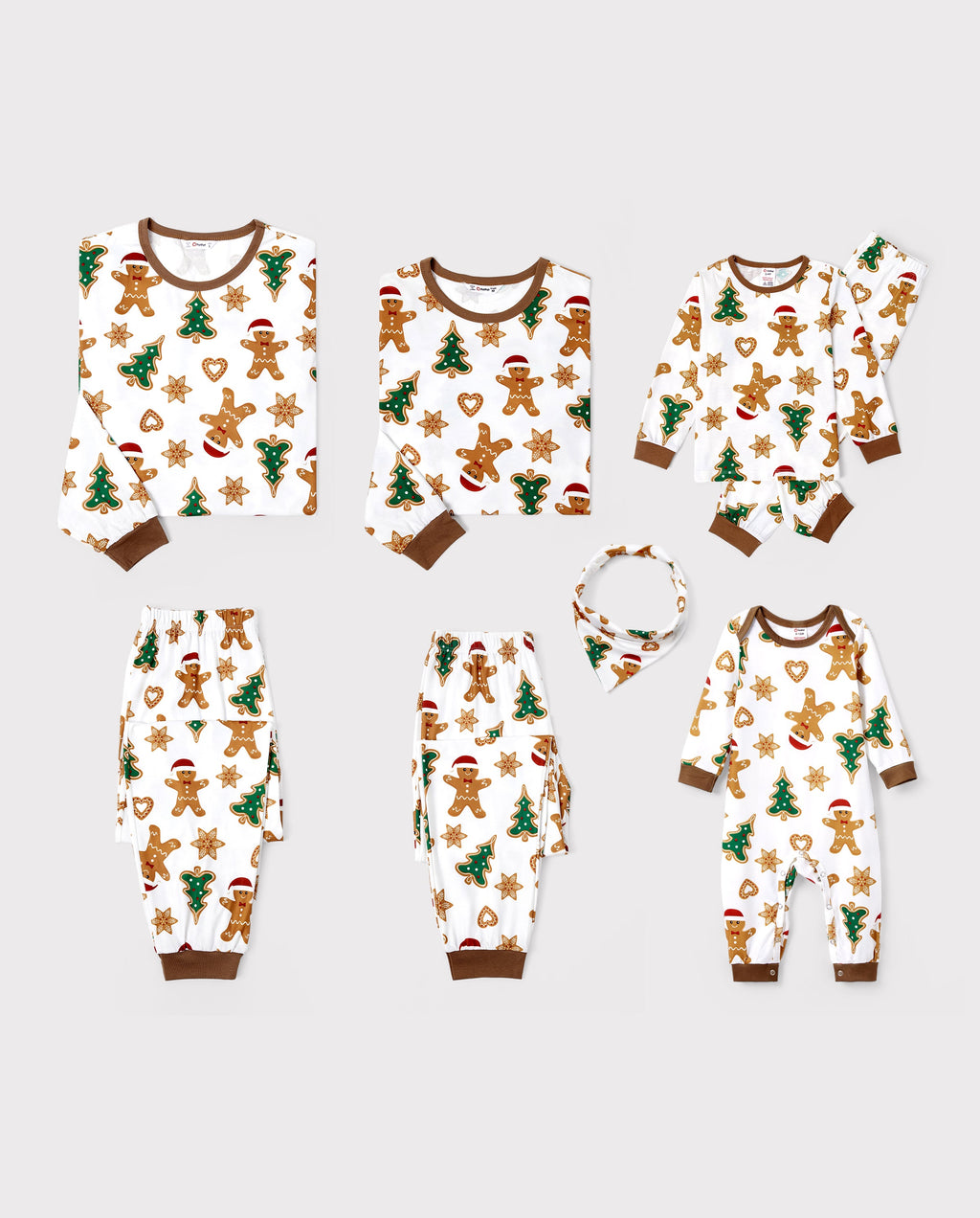 Christmas Family Matching Cartoon Gingerbread Man and Tree All-over Print Long-sleeve Pajamas Sets with Christmas Socks