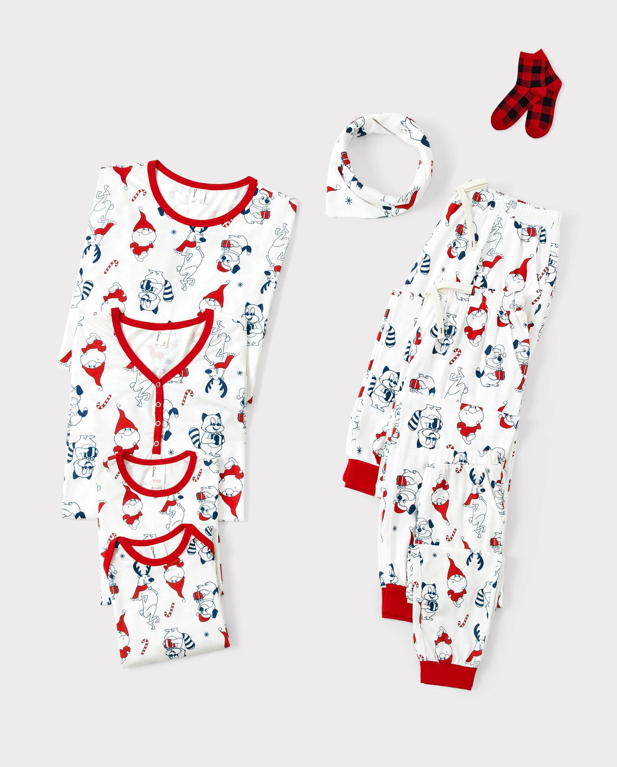 Christmas Matching Family Pajamas Set Santa Claus and Dogs Print PJS with Christmas Socks White