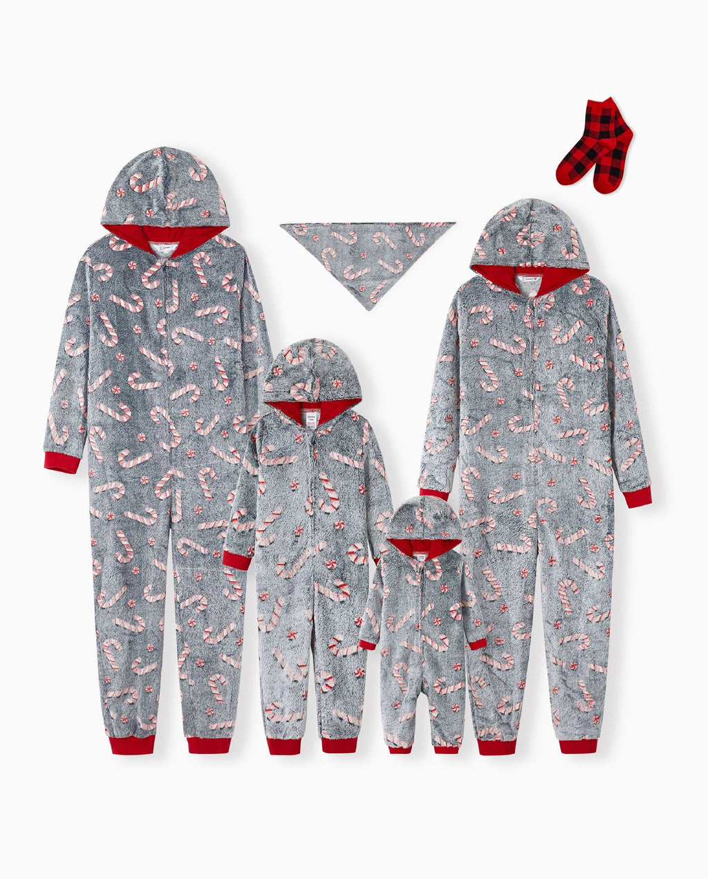 Onesies Pajamas Matching Christmas Outfits Candy Cane Pattern (Glow in the Dark) with Christmas Socks Black