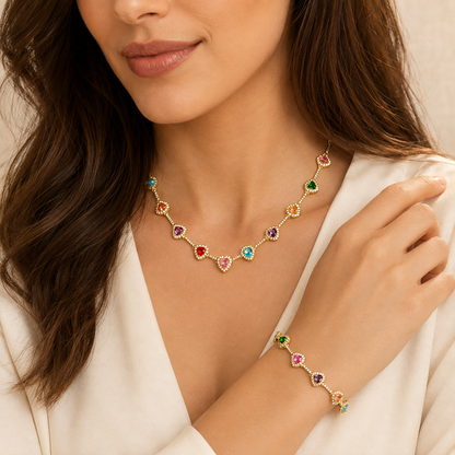 Baokang Colorful Heart Gemstone Necklace Set