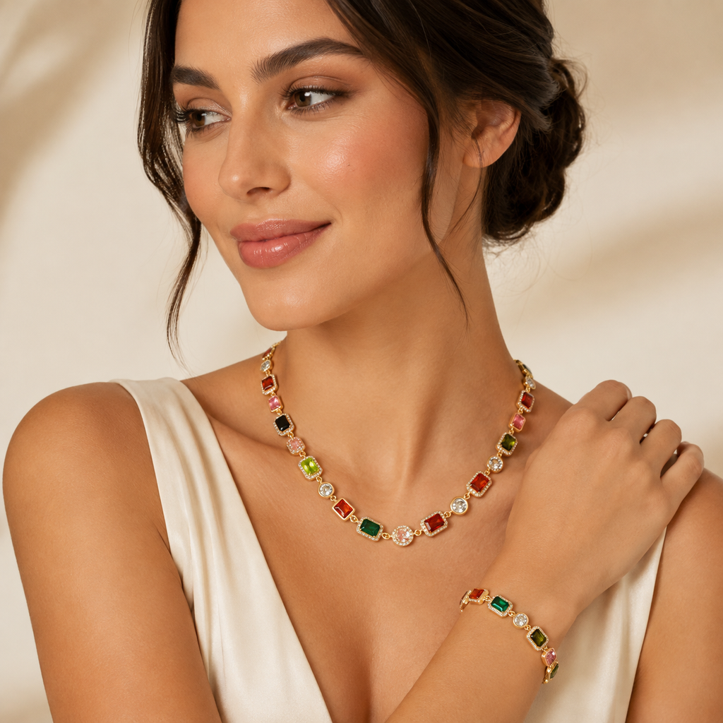 Aurora Gemstone Jewelry Set™ – Multicolor Necklace & Bracelet