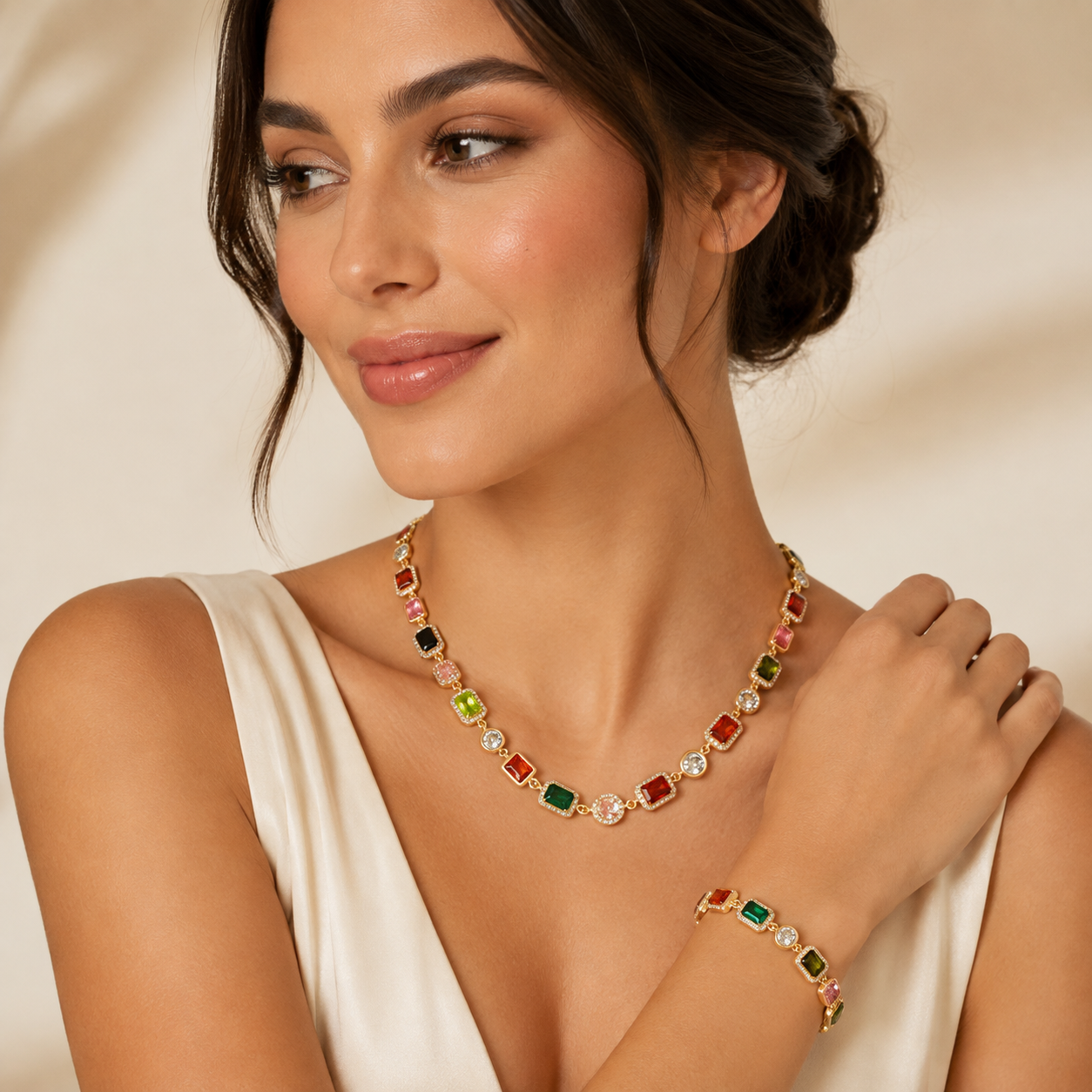 Aurora Gemstone Jewelry Set™ – Multicolor Necklace & Bracelet