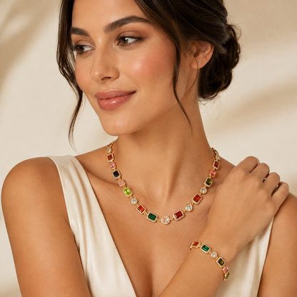Aurora Gemstone Jewelry Set™ – Multicolor Necklace & Bracelet
