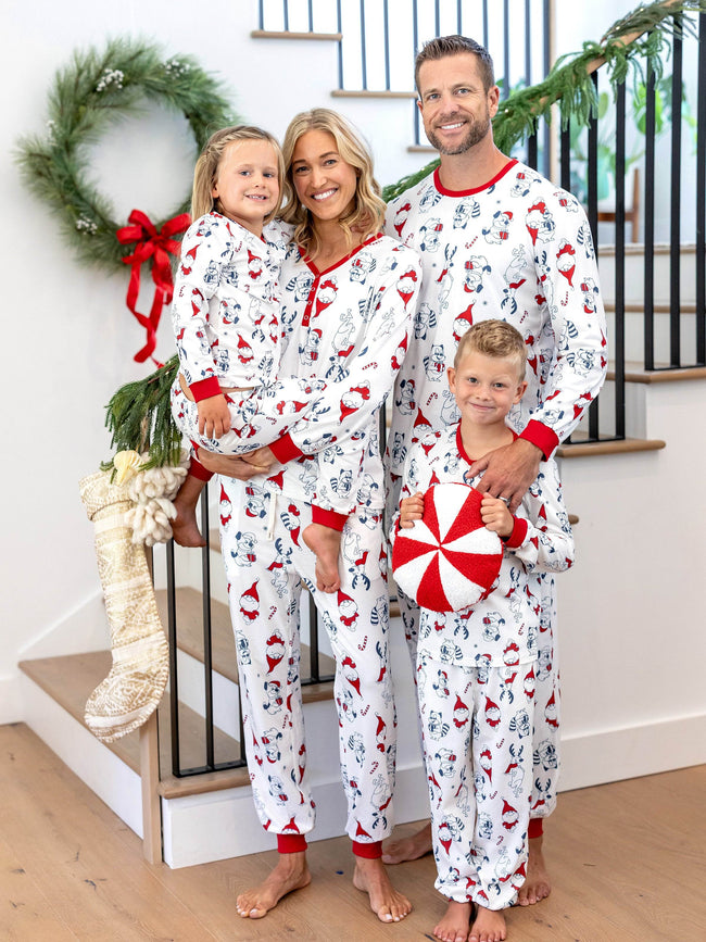 Family Matching Christmas Pajamas Gnome Print White Hover Image