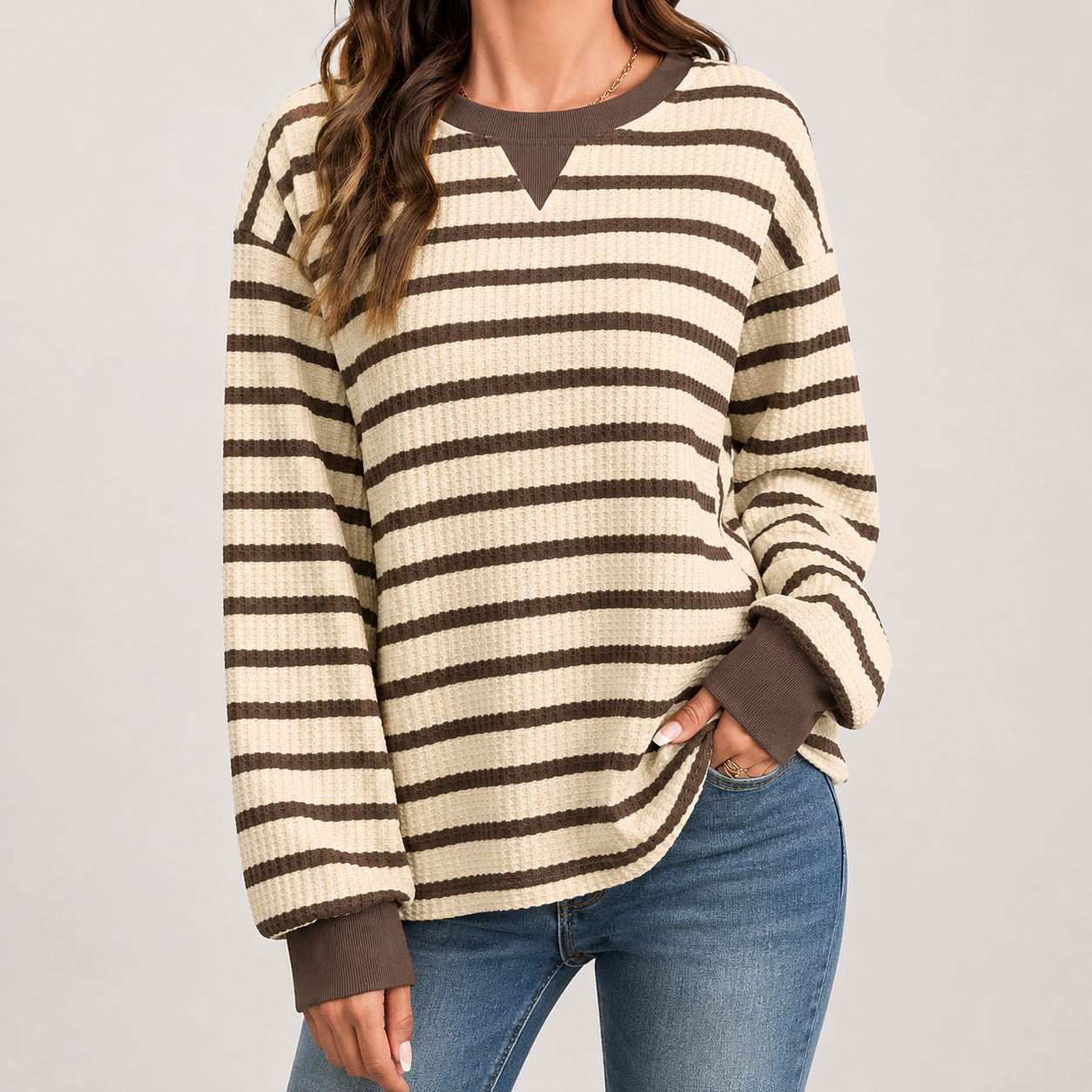 Maglia a Maniche Lunghe da Donna a Righe Vestibilità Morbida