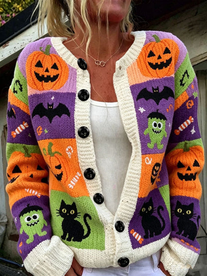 FALL & WINTER NEW ARRIVALS UP TO 50% OFF   Women's Custom-Pattern Cardigan | Halloween Print Button-Front Sweater
