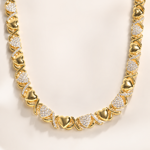 Gold XOXO Diamond Gemstone Necklace