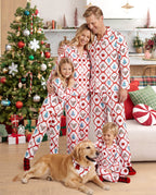 Matching Family Christmas Pajamas Reindeer & Christmas Tree Print Red