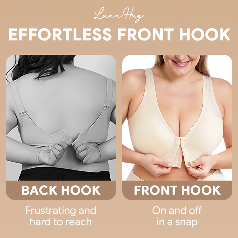 LunaHug - Seamless Front Buckle Cross Back Shaping Bra For Seniors