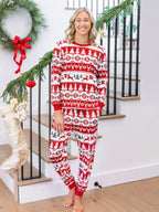 Matching Family Christmas Pajamas Fair Isle Print Red & White