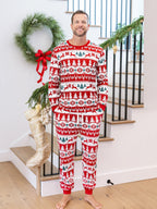Matching Family Christmas Pajamas Fair Isle Print Red & White