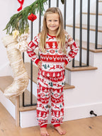 Matching Family Christmas Pajamas Fair Isle Print Red & White