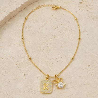 Gold Initial & Bow Charm Necklace