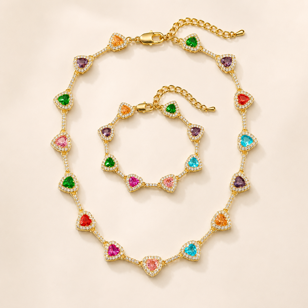 Baokang Colorful Heart Gemstone Necklace Set
