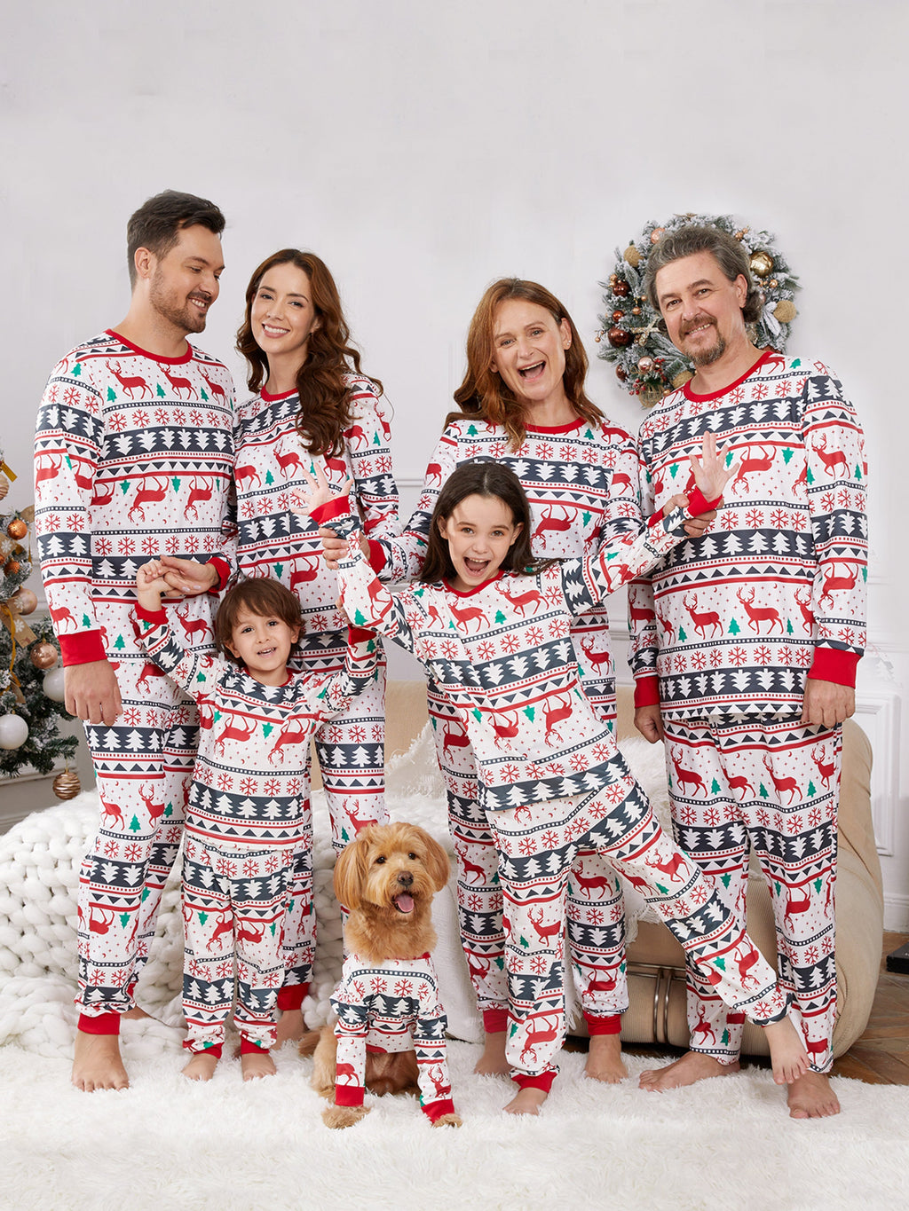 Family Matching Christmas Pajamas Fair Isle Red & White