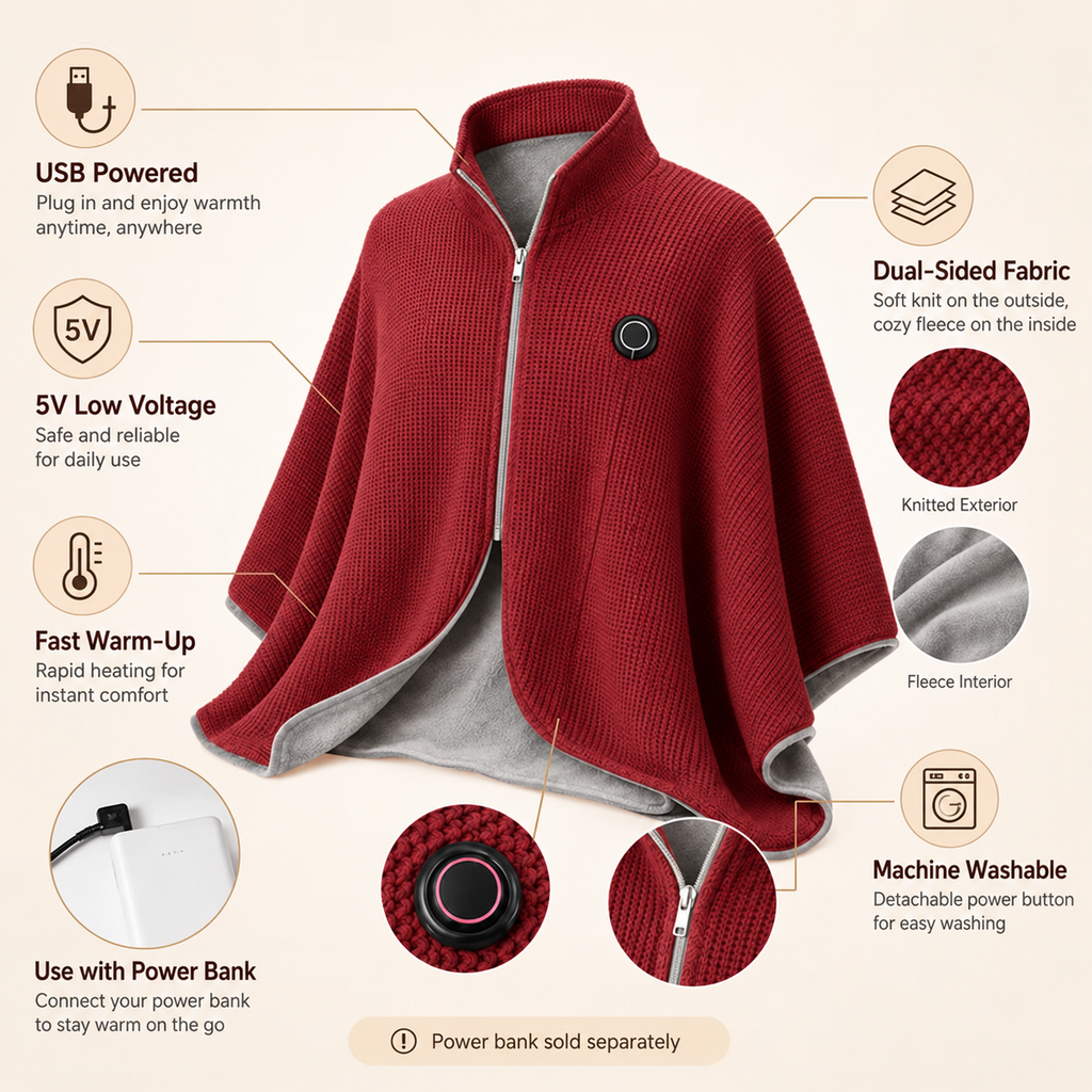 ♨️Wearable Heated Blanket – 8 Heating Zones & 3 Heat Levels