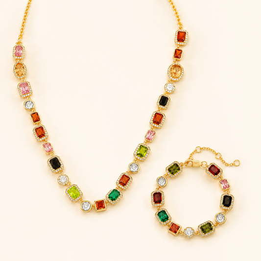 Aurora Gemstone Jewelry Set™ – Multicolor Necklace & Bracelet