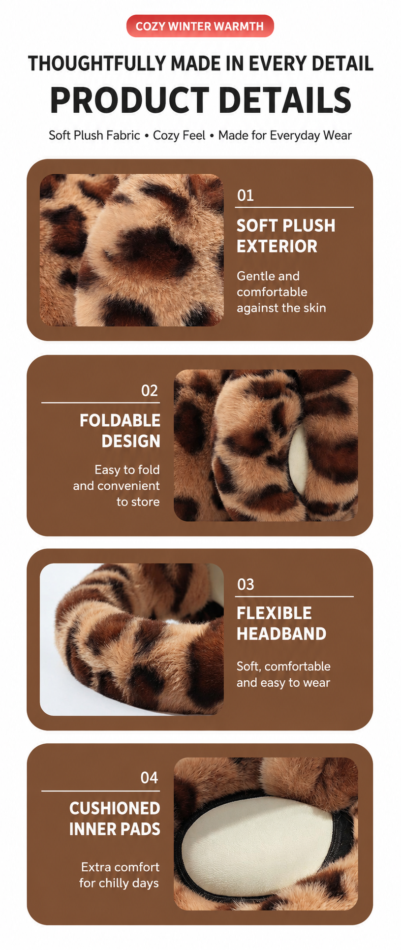 Foldable Plush Leopard Earmuffs | Warm & Cozy Winter Ear Warmers