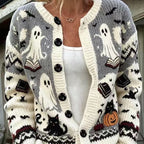 FALL & WINTER NEW ARRIVALS UP TO 50% OFF   Women's Custom-Pattern Cardigan | Halloween Print Button-Front Sweater