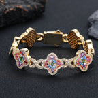 ✨ Lucky Clover Colorful Zircon Bracelet – Gold-Plated Charm Jewelry