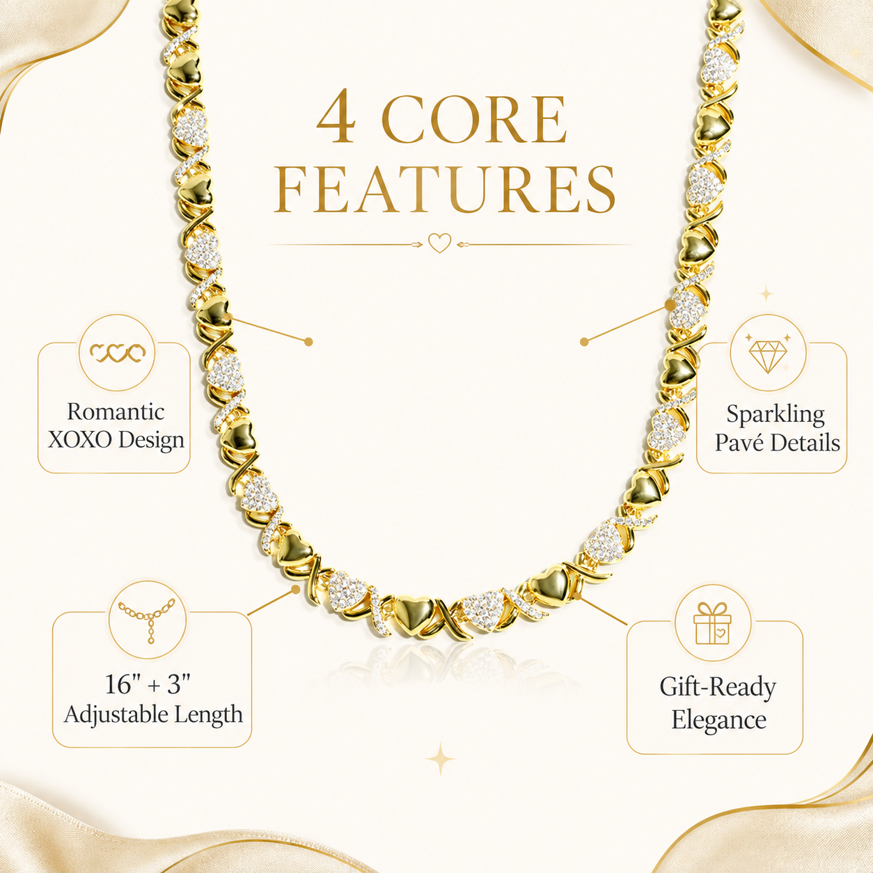 Gold XOXO Diamond Gemstone Necklace