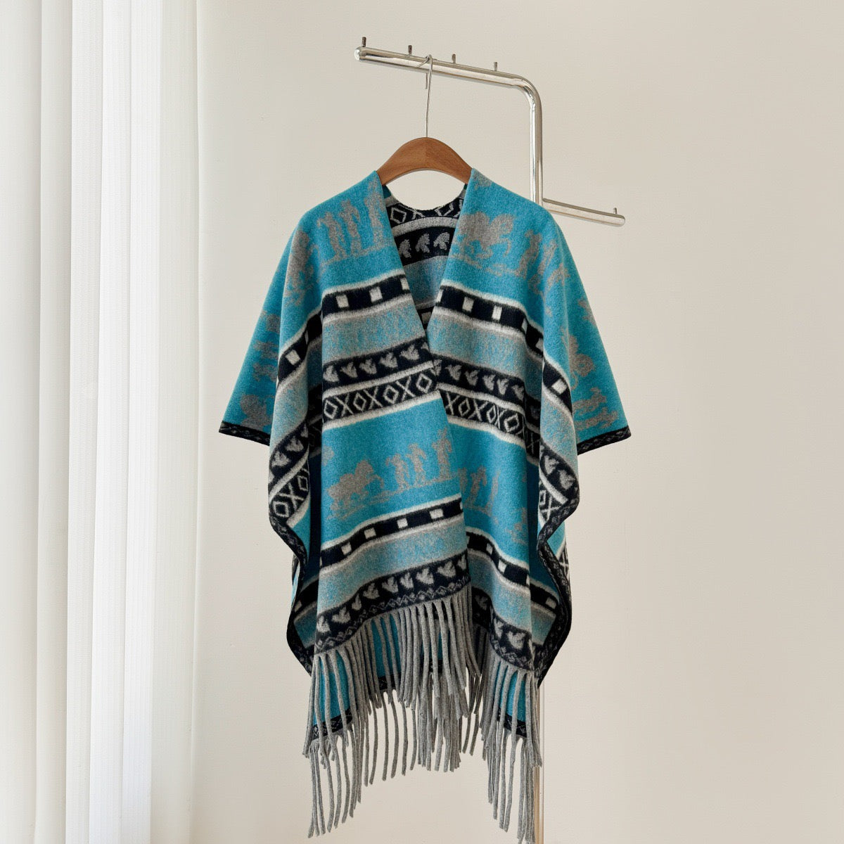 Women’s Thick Oversized Cashmere-Feel Cape Shawl – Double-Sided Jacquard Fringe Wrap