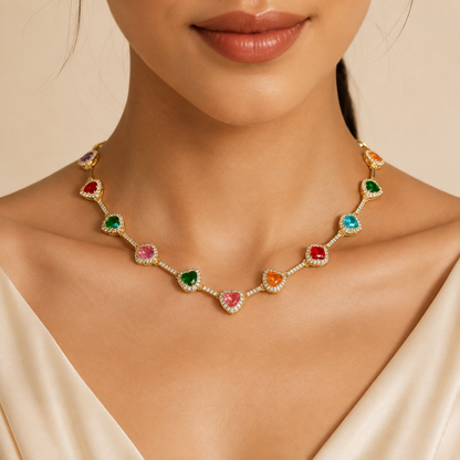 Baokang Colorful Heart Gemstone Necklace Set