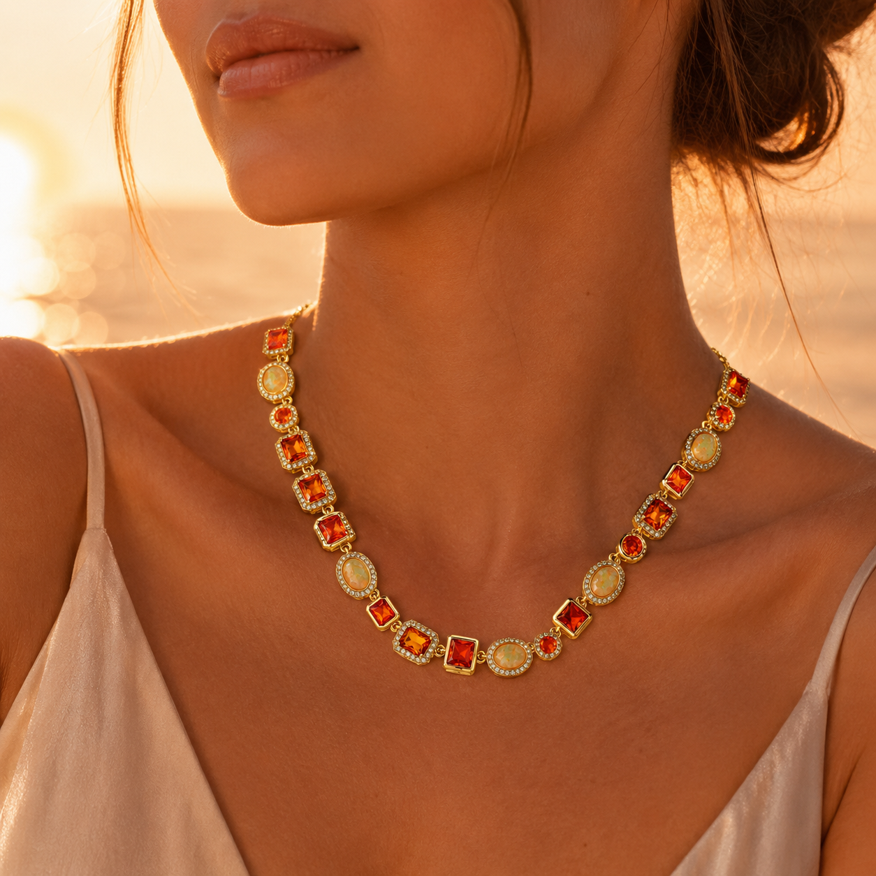 Baokang Sunset Glow Gemstone Necklace