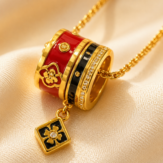 Multi-faceted Double-Ring Clover Necklace