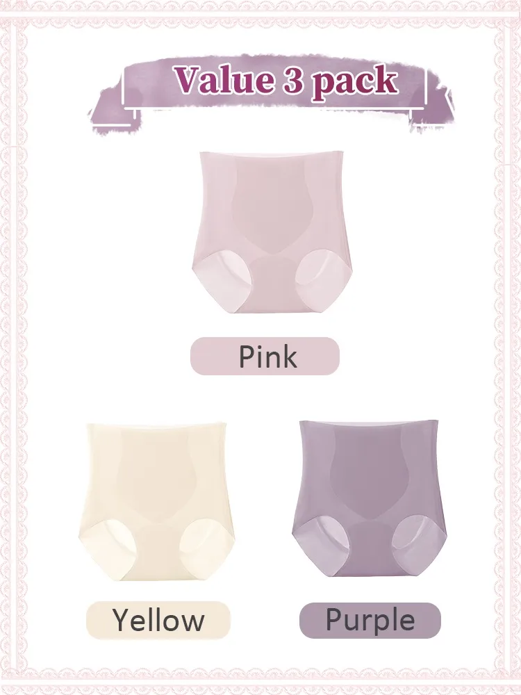 VEIMIA 3-5 Pieces High-waisted Seamless Panties With No Pinching Design, Skin-friendly Fabric For Sensitive Skin