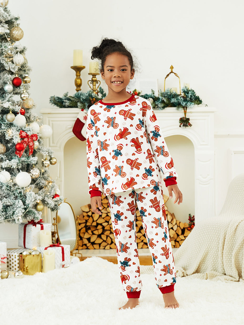 Matching Family Christmas Pajamas Gingerbread Print White