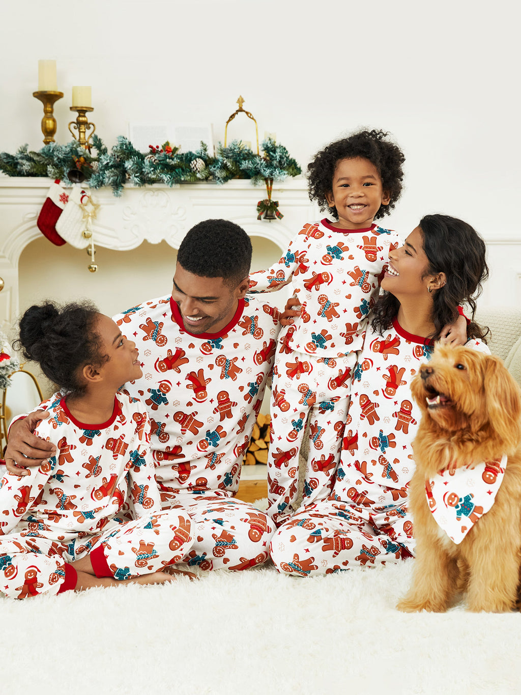 Matching Family Christmas Pajamas Gingerbread Print White