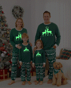 Christmas Family Matching Glow in the Dark Reindeer Tops Allover Pattern Pants Pajamas Sets with Christmas Socks