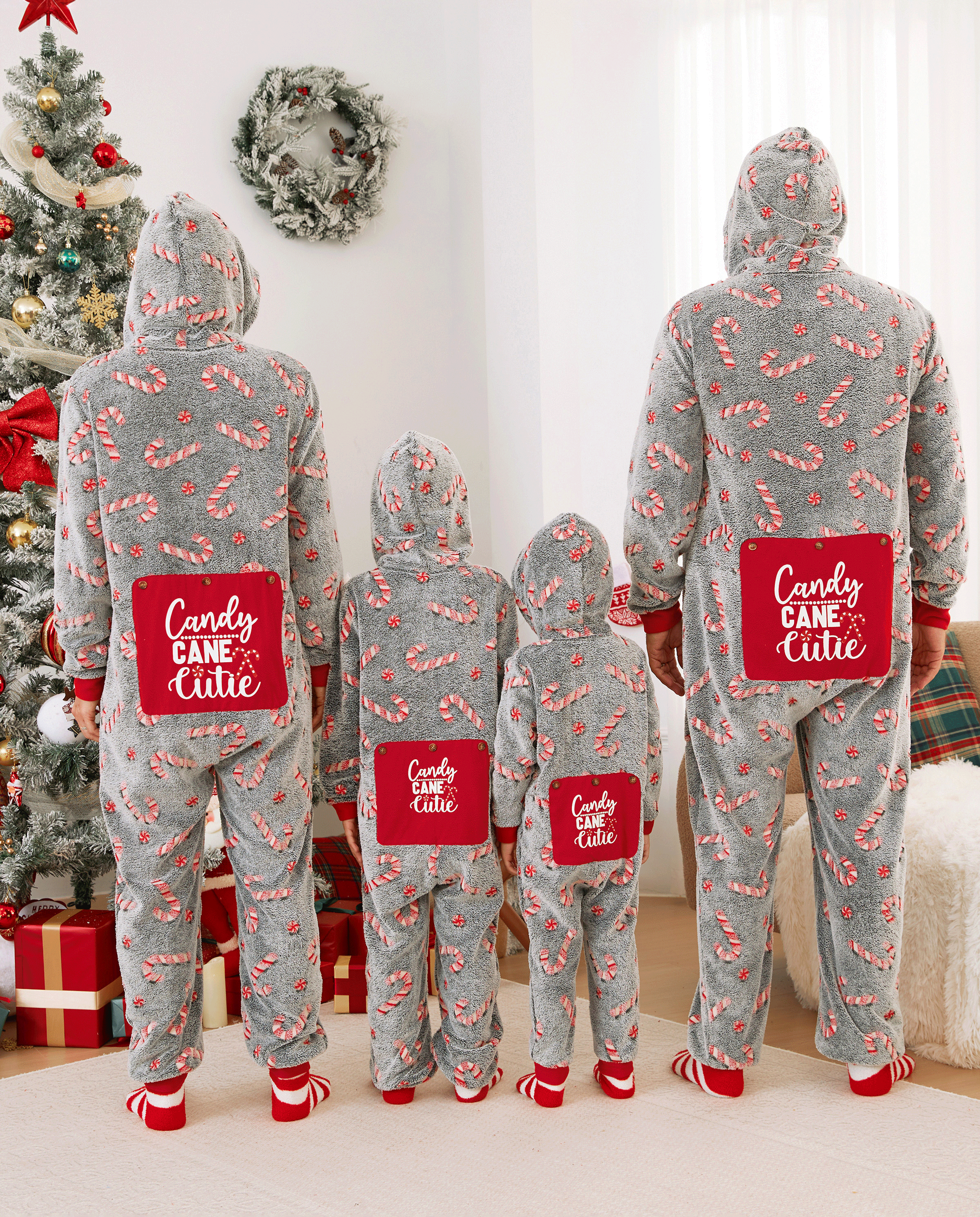 Onesies Pajamas Matching Christmas Outfits Candy Cane Pattern (Glow in the Dark) with Christmas Socks Black