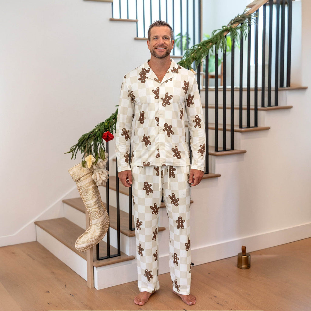 Family Matching Christmas Pajamas Gingerbread & Plaid Print Khaki