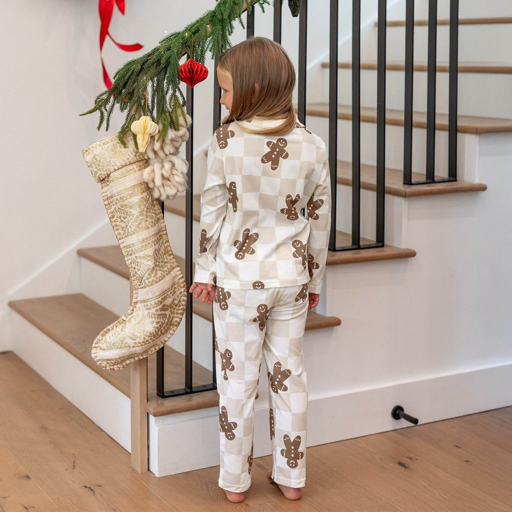 Family Matching Christmas Pajamas Gingerbread & Plaid Print Khaki