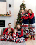 Christmas Matching Family Pajamas Set Glow In The Dark Santa Claus Print PJS with Christmas Socks Deep Blue